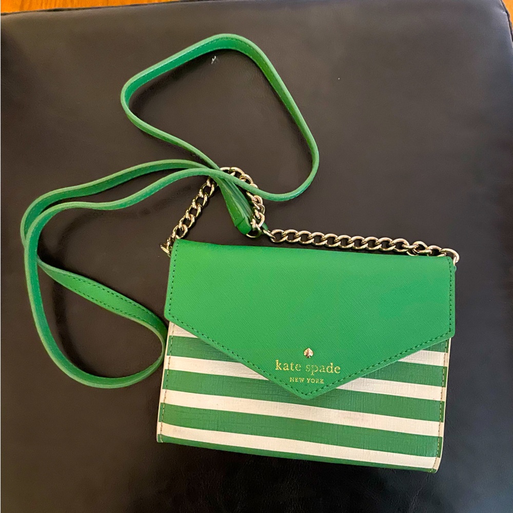 Green and white striped Kate Spade wallet purse.